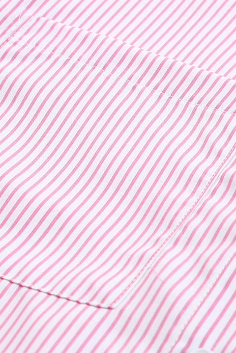 Pink Striped Casual Shirred Cuffs Shirt Lakhufashion