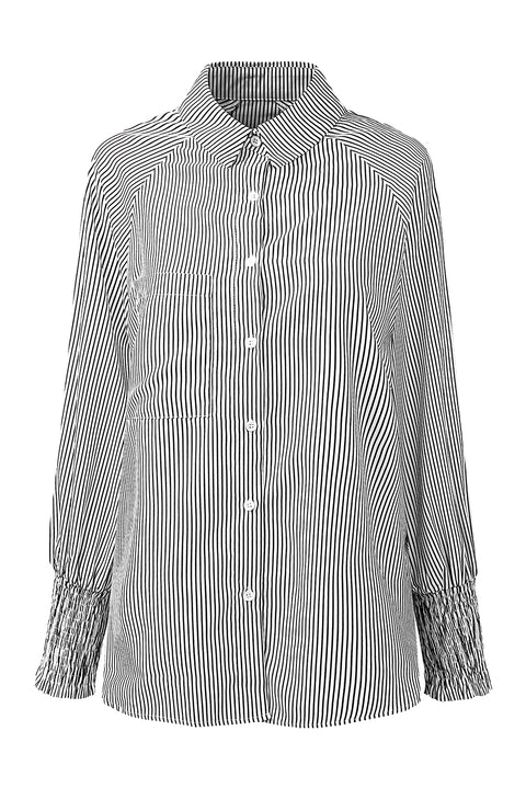 Pink Striped Casual Shirred Cuffs Shirt Lakhufashion