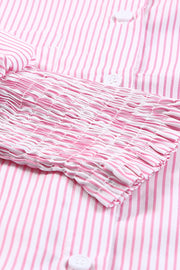 Pink Striped Casual Shirred Cuffs Shirt Lakhufashion