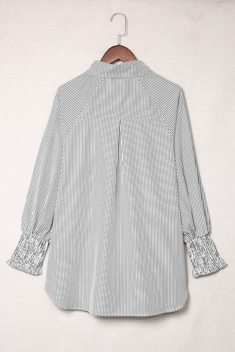 Pink Striped Casual Shirred Cuffs Shirt Lakhufashion