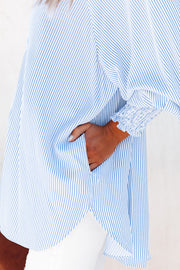 Pink Striped Casual Shirred Cuffs Shirt Lakhufashion