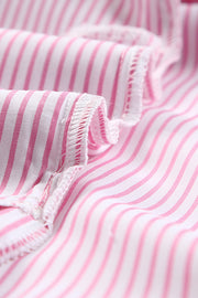 Pink Striped Casual Shirred Cuffs Shirt Lakhufashion