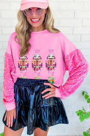 Pink Nutcracker Sequin Sleeve Patchwork Graphic Sweatshirt Lakhufashion