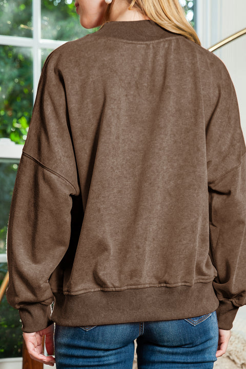 Brown Plain Drop Shoulder Crew Neck Pullover Sweatshirt Lakhufashion