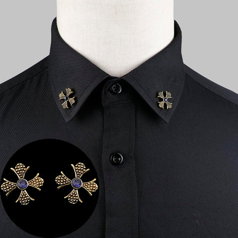 1 Pair Trendy Suit Shirt Collar Pin Tree Leaf Dragon Leopard - Lakhufashion