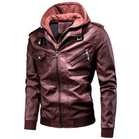 Ucrazy Men 2020 Spring Casual Motor Hooded PU Leather Jackets Coat Men Autumn Outwear Fashion Punk Style Hat Leather Jacket Men - Lakhufashion