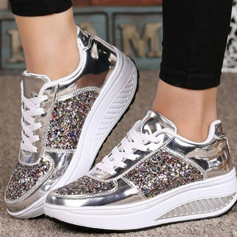 Women's Ladies Wedges Sneakers Sequins Shake Shoes Fashion Girls Sport Shoes Women Sneakers Woman Sneakers Shoes 2019 White Shoe - Lakhufashion