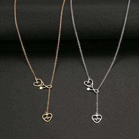 Stainless Steel Necklaces Stethoscope Electrocardiogram Pendant Collar Chain Fashion Necklace For Woman Jewelry Party Best Gifts - Lakhufashion