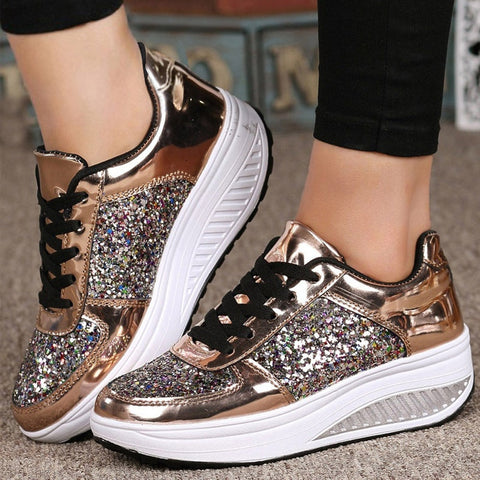 Women's Ladies Wedges Sneakers Sequins Shake Shoes Fashion Girls Sport Shoes Women Sneakers Woman Sneakers Shoes 2019 White Shoe - Lakhufashion