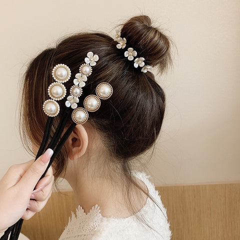 Woman Elegant Pearl Hair Bun Maker Tool Girl Flower Pontail Band Hairstyle Donut Hair Accessories Braider Twist  Headwear - Lakhufashion