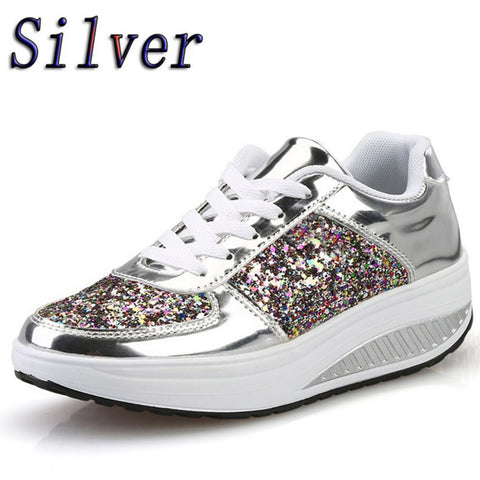 Women's Ladies Wedges Sneakers Sequins Shake Shoes Fashion Girls Sport Shoes Women Sneakers Woman Sneakers Shoes 2019 White Shoe - Lakhufashion