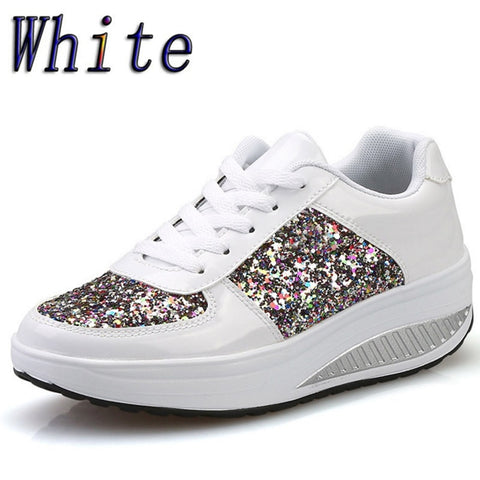 Women's Ladies Wedges Sneakers Sequins Shake Shoes Fashion Girls Sport Shoes Women Sneakers Woman Sneakers Shoes 2019 White Shoe - Lakhufashion