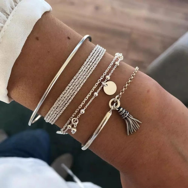 4PCS/Set Boho Geometric Tassel Chain Bracelet For Women MultiLayer Bangles Charm Party Wedding  Beach Jewelry Set Accessories - Lakhufashion