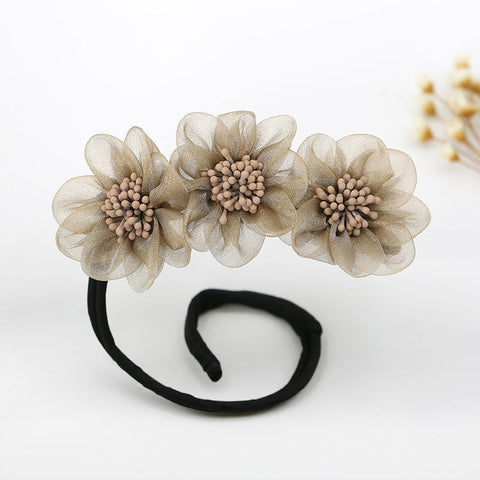 Woman Elegant Pearl Hair Bun Maker Tool Girl Flower Pontail Band Hairstyle Donut Hair Accessories Braider Twist  Headwear - Lakhufashion