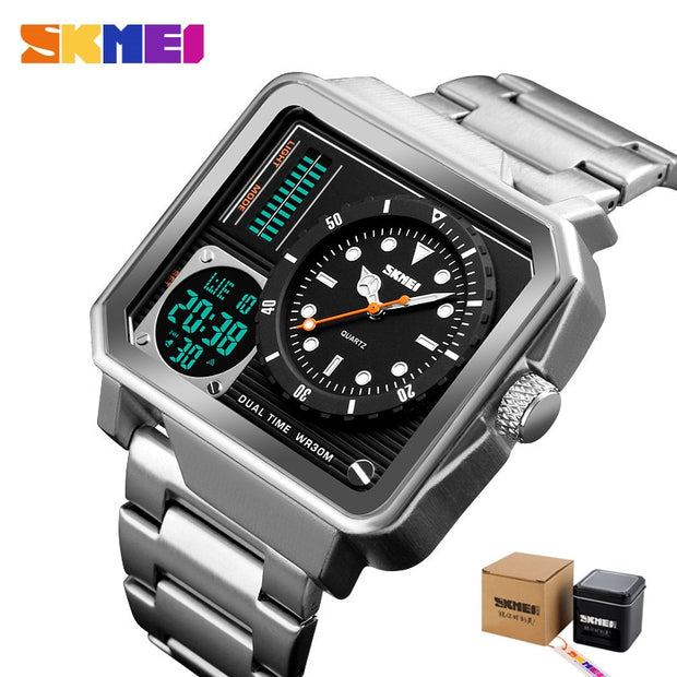 SKMEI Digital/Quartz Watch Men Stainless Steel Strap Wristwatches Double Time Display Male Clock Watches Relogio Masculino 1392