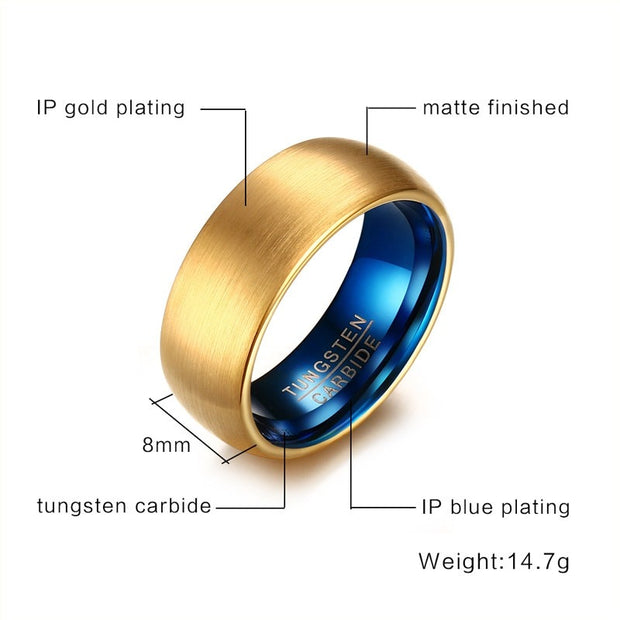 Vnox Men's Blue Tungsten Ring Classical Gold-color Rings Men Tungsten Jewelry - Lakhufashion