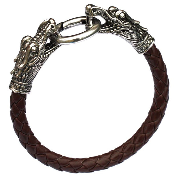 Leather Tibetan silver men bracelet titanium fashion male vintage accessories parataxis dragon bracelet men jewelry - Lakhufashion