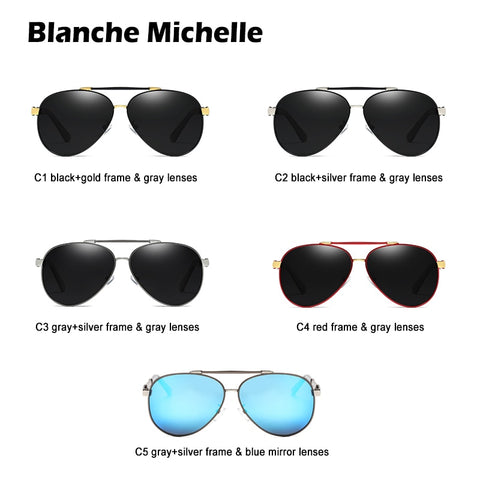 Blanche Michelle Pilot Polarized Sunglasses Men 2020 Brand Mirror Sun Glasses Driving UV400 Alloy Gafas De Sol Oculos With Box - Lakhufashion