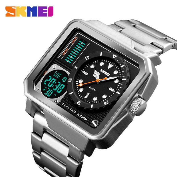 SKMEI Digital/Quartz Watch Men Stainless Steel Strap Wristwatches Double Time Display Male Clock Watches Relogio Masculino 1392