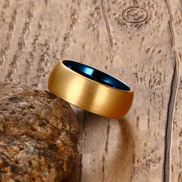 Vnox Men's Blue Tungsten Ring Classical Gold-color Rings Men Tungsten Jewelry - Lakhufashion