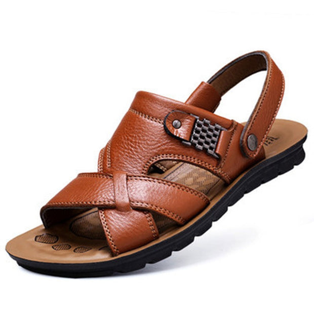 Big Size 48 Men Leather Sandals Summer Classic Men Shoes Slippers Soft Sandals Men Roman Comfortable Outdoor Walking Footwear - Lakhufashion