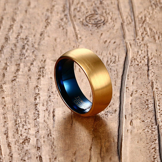 Vnox Men's Blue Tungsten Ring Classical Gold-color Rings Men Tungsten Jewelry - Lakhufashion