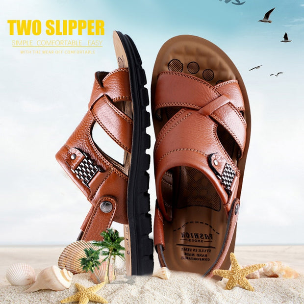 Big Size 48 Men Leather Sandals Summer Classic Men Shoes Slippers Soft Sandals Men Roman Comfortable Outdoor Walking Footwear - Lakhufashion