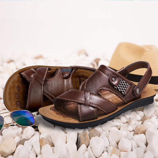 Big Size 48 Men Leather Sandals Summer Classic Men Shoes Slippers Soft Sandals Men Roman Comfortable Outdoor Walking Footwear - Lakhufashion