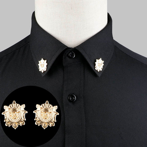 1 Pair Trendy Suit Shirt Collar Pin Tree Leaf Dragon Leopard - Lakhufashion