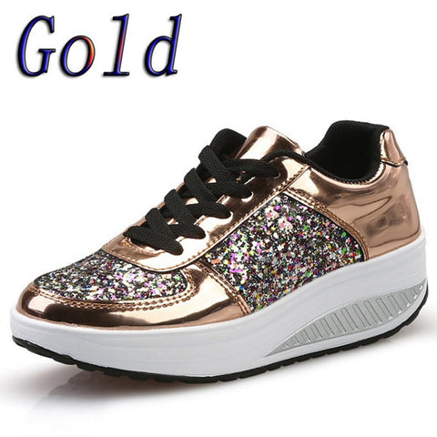 Women's Ladies Wedges Sneakers Sequins Shake Shoes Fashion Girls Sport Shoes Women Sneakers Woman Sneakers Shoes 2019 White Shoe - Lakhufashion