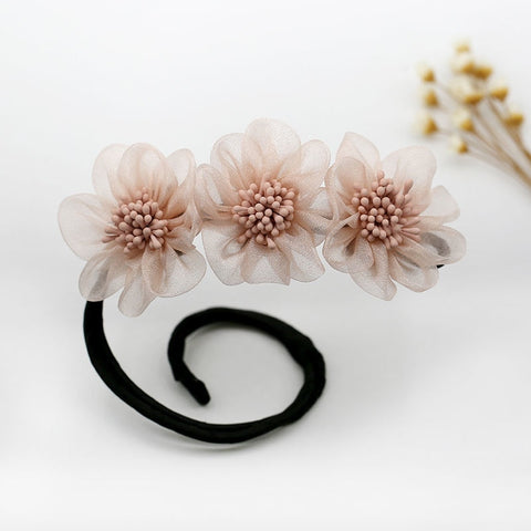 Woman Elegant Pearl Hair Bun Maker Tool Girl Flower Pontail Band Hairstyle Donut Hair Accessories Braider Twist  Headwear - Lakhufashion