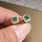 Huitan Eternity Green CZ Stud Earrings for Women Gold Color Luxury Bride Wedding Earrings Elegant Ear Accessories Party Jewelry - Lakhufashion