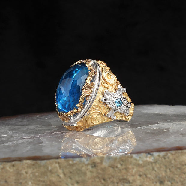 Gold Plated Men Ring 925 Sterling Silver Ring Blue Topaz Gemstone Men Rings Male Jewelry Rings For Men Women `s Rings Men Jewelr Gold Plated Men Ring 925 Sterling Silver Ring Blue Topaz Gemstone Men Rings Male Jewelry Rings For Men Women `s Rings Men Jewelr