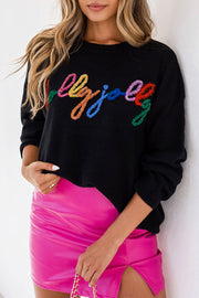 Black Holly Jolly Round Neck Casual Sweater Lakhufashion
