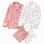 Spring New Ladies Pajamas Set Heart Printed Crepe Cotton Double-layer Gauze Turn-down Collar Long-sleeve Trousers Household Wear - Lakhufashion