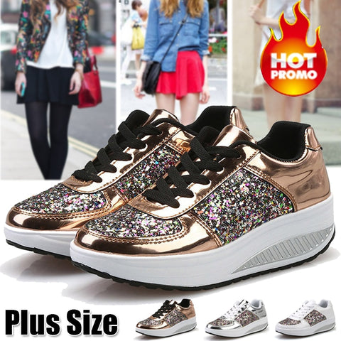 Women's Ladies Wedges Sneakers Sequins Shake Shoes Fashion Girls Sport Shoes Women Sneakers Woman Sneakers Shoes 2019 White Shoe - Lakhufashion