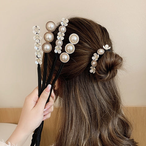 Woman Elegant Pearl Hair Bun Maker Tool Girl Flower Pontail Band Hairstyle Donut Hair Accessories Braider Twist  Headwear - Lakhufashion