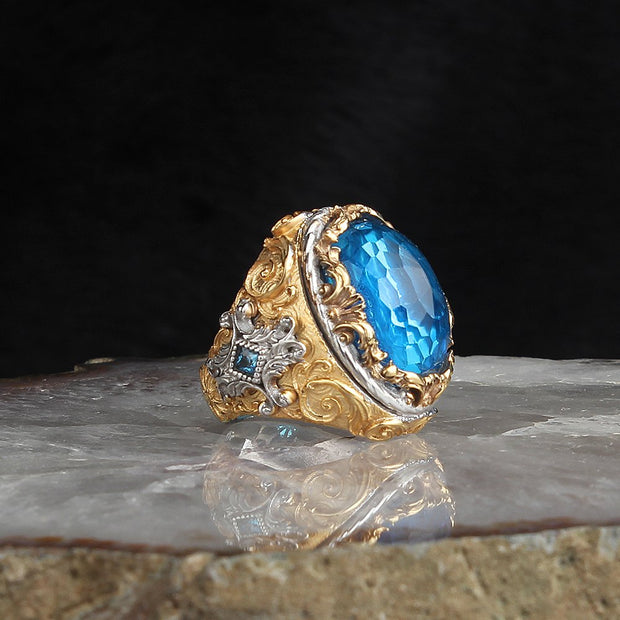 Gold Plated Men Ring 925 Sterling Silver Ring Blue Topaz Gemstone Men Rings Male Jewelry Rings For Men Women `s Rings Men Jewelr Gold Plated Men Ring 925 Sterling Silver Ring Blue Topaz Gemstone Men Rings Male Jewelry Rings For Men Women `s Rings Men Jewelr